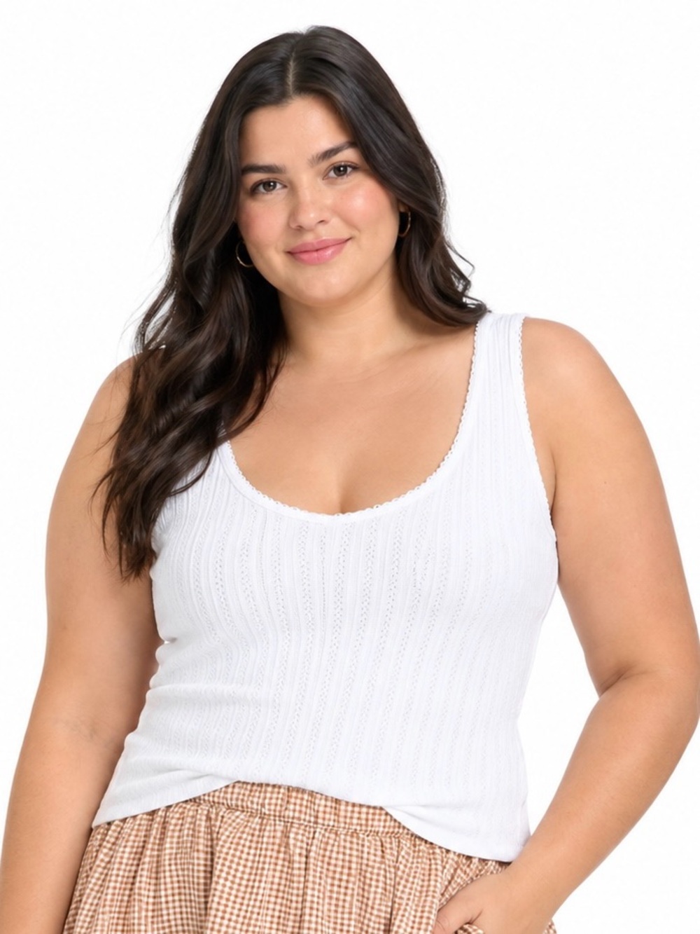 Universal Thread Women's Western Lace Trim Pointelle Tank Top White Size XL